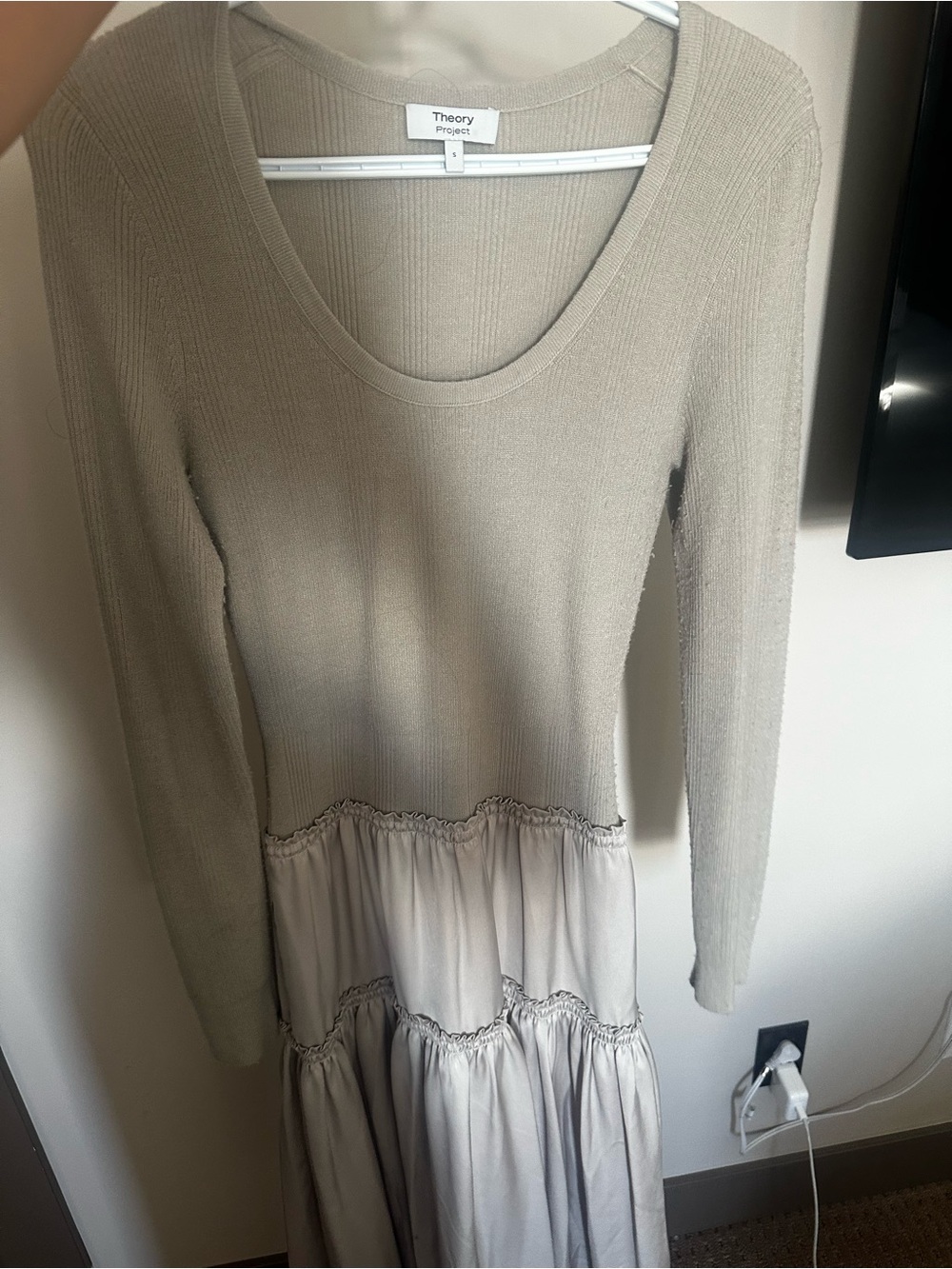Theory Project Neutral Long-Sleeve Tiered Knit Maxi Dress